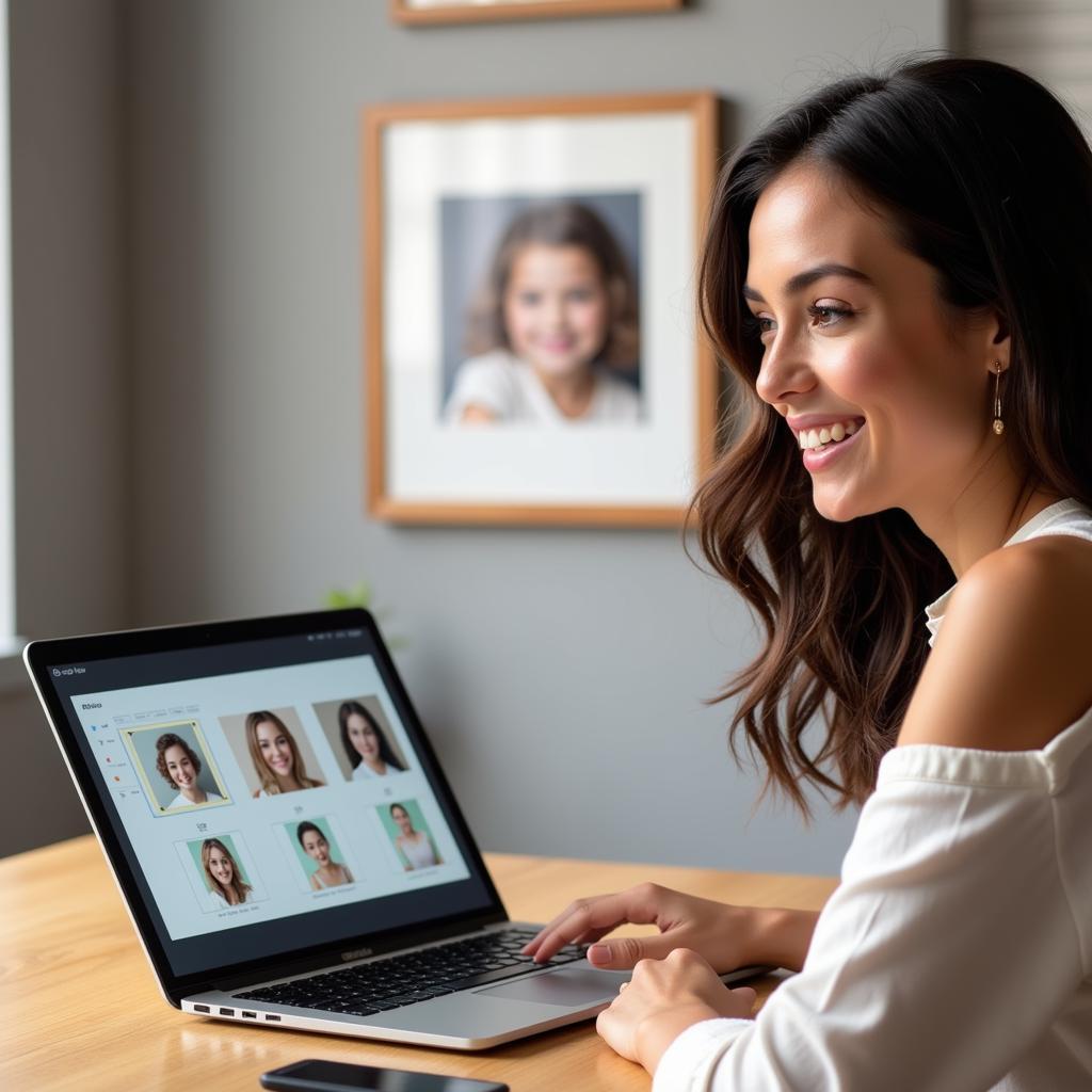 A woman customizing a photo canvas print online