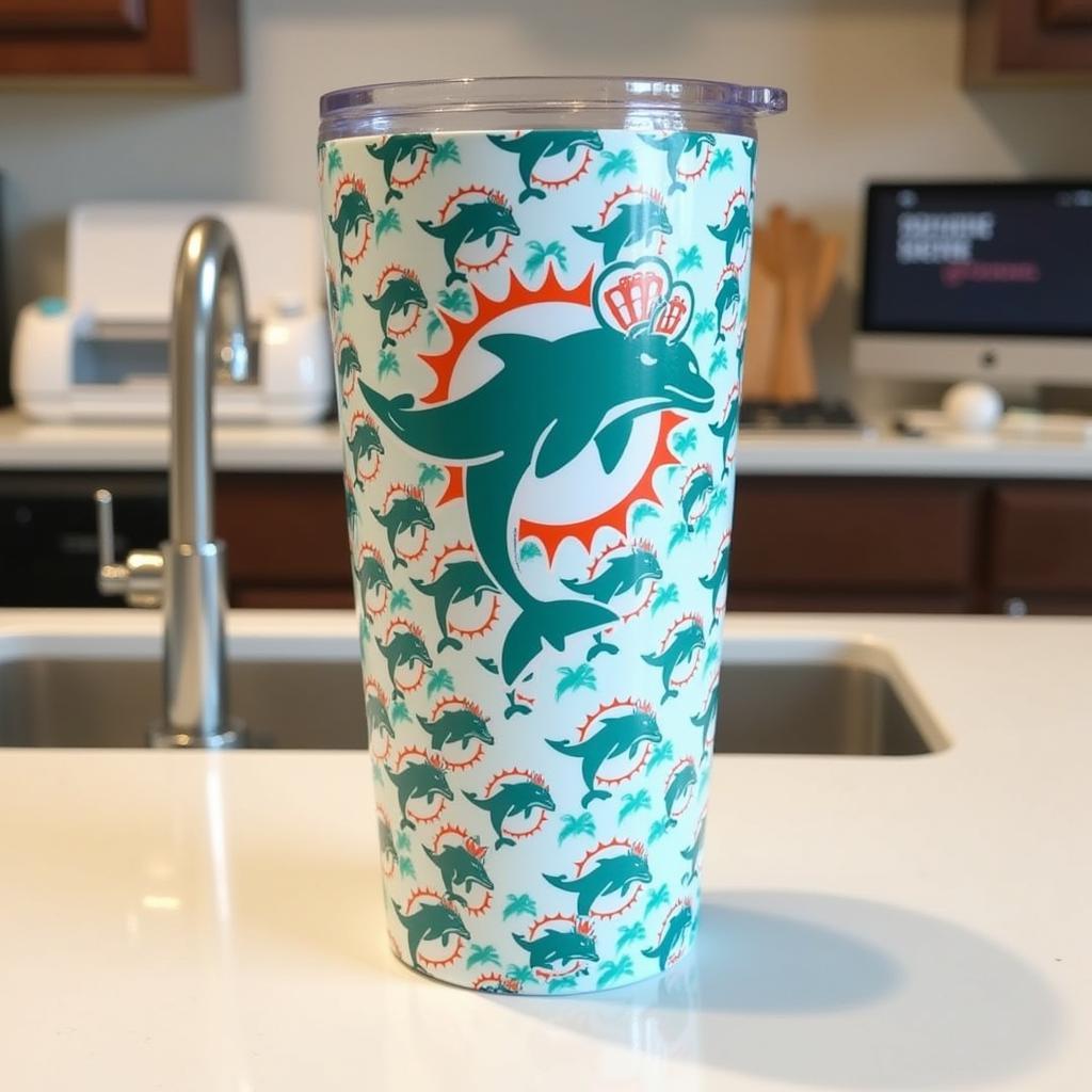 Finished Miami Dolphins tumbler made with a Cricut