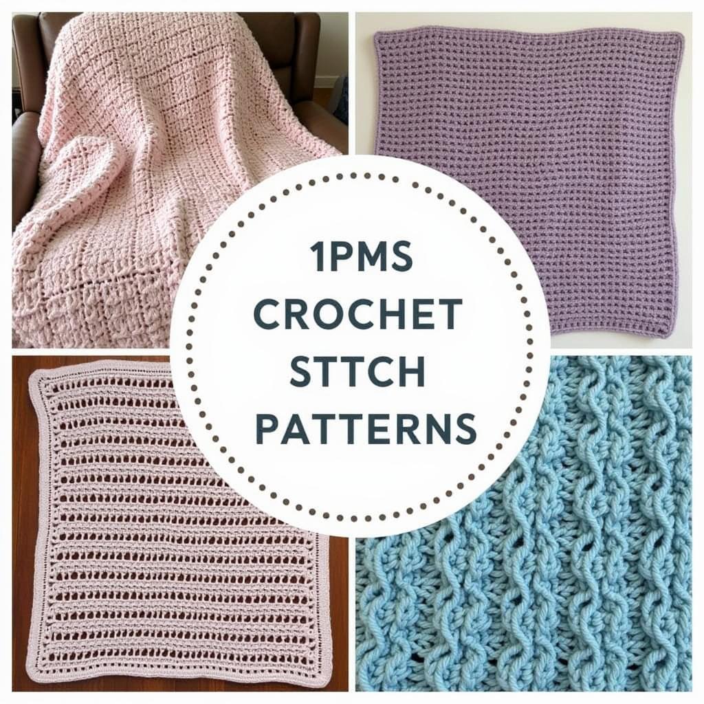 Variety of crochet afghan patterns showcasing different stitch techniques