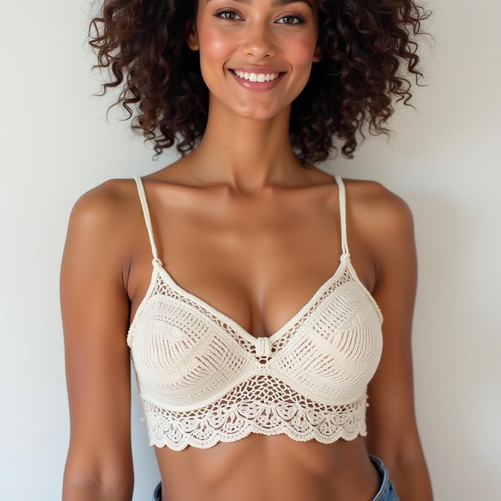 woman wearing a crocheted bandeau top