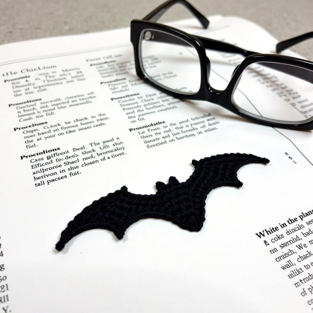 Crochet bat applique pattern on a white background