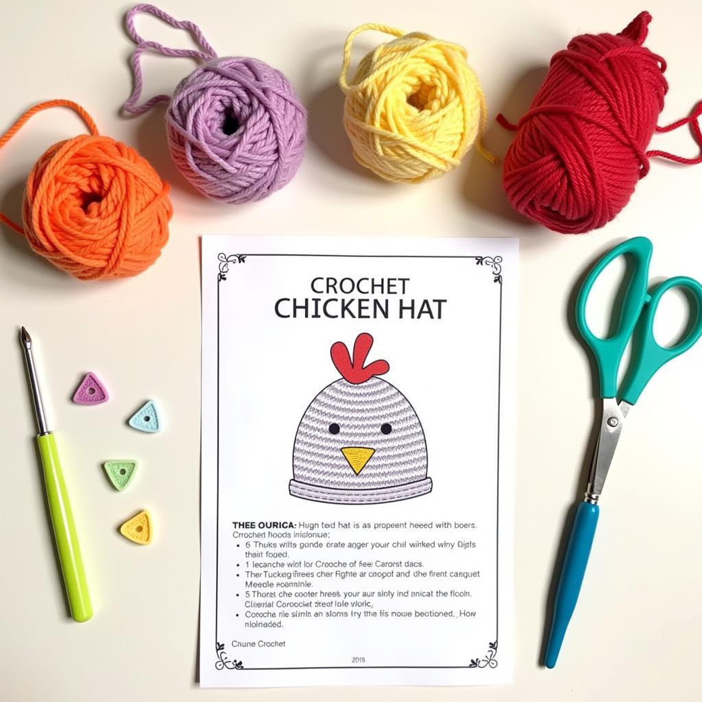 Essential materials for crocheting a chicken hat