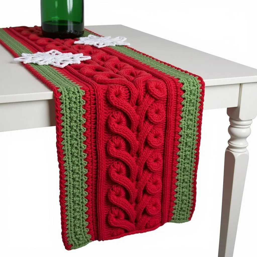 Crochet Christmas Table Runner in Red and Green Yarn