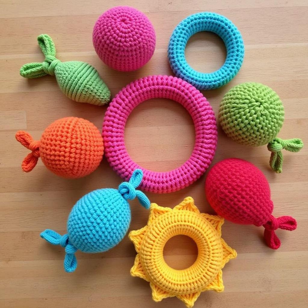 Colorful crochet dog toys