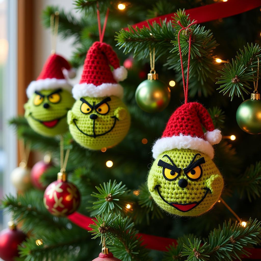 Grinch Ornaments Adorning a Christmas Tree