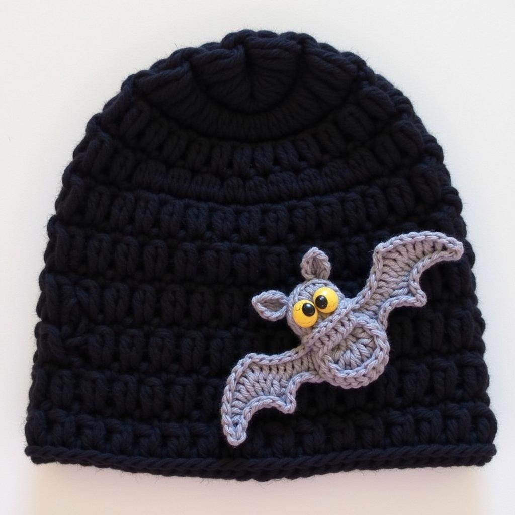 Crochet Halloween Hat with Bat Applique