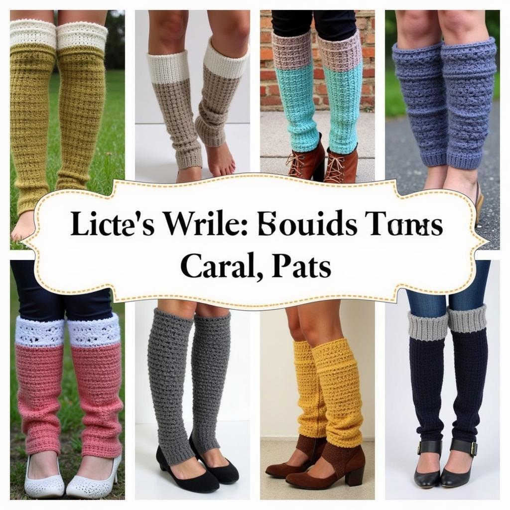 Crochet leg warmers for adults in various colors and designs