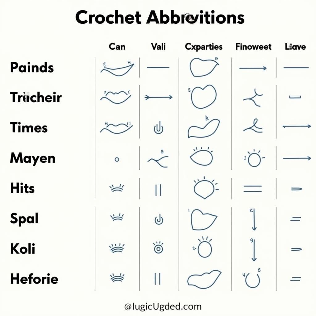 Crochet Pattern Abbreviations and Symbols Chart