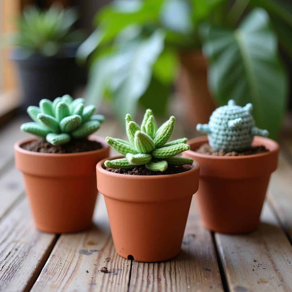 Crocheted succulents in pots