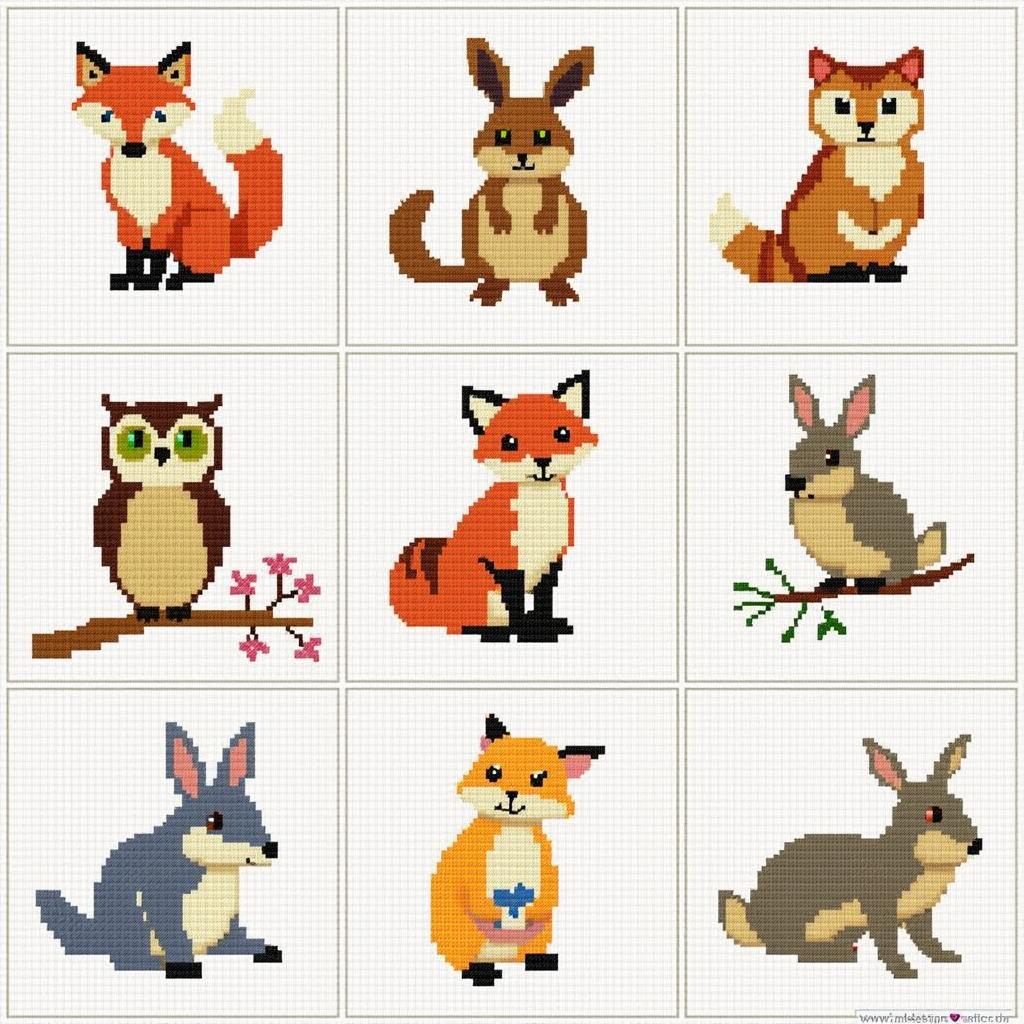 Cross stitch animal patterns of intermediate difficulty.