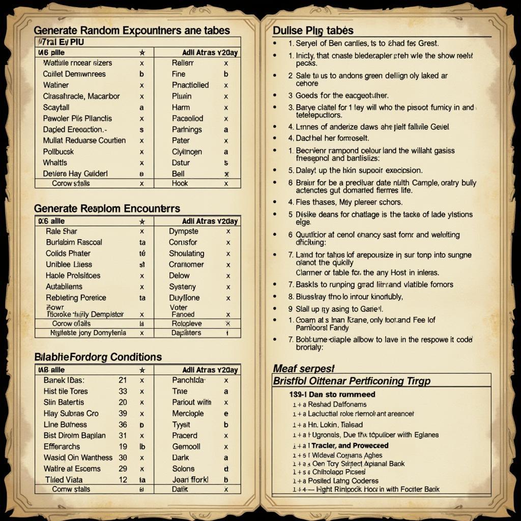 Example tables from the D30 Sandbox Companion