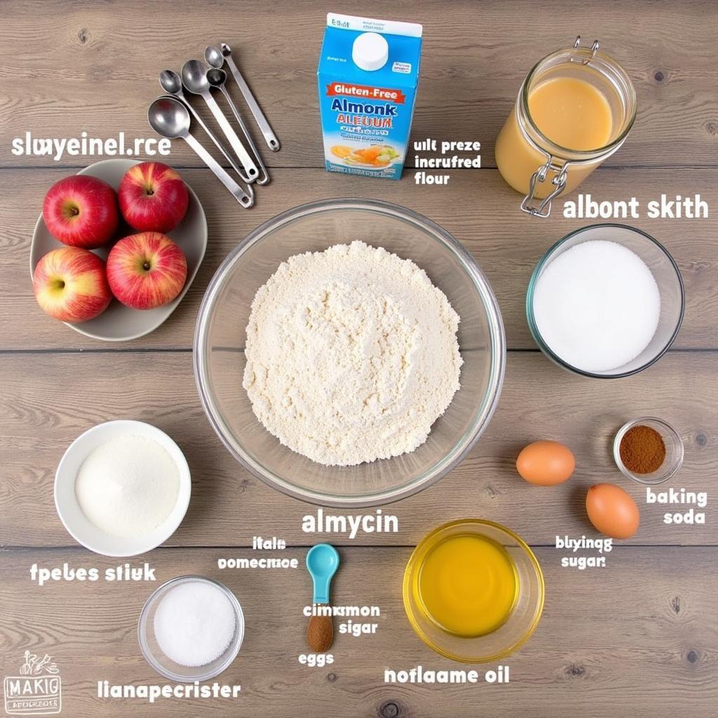 Dairy-free apple cake ingredients laid out on a table