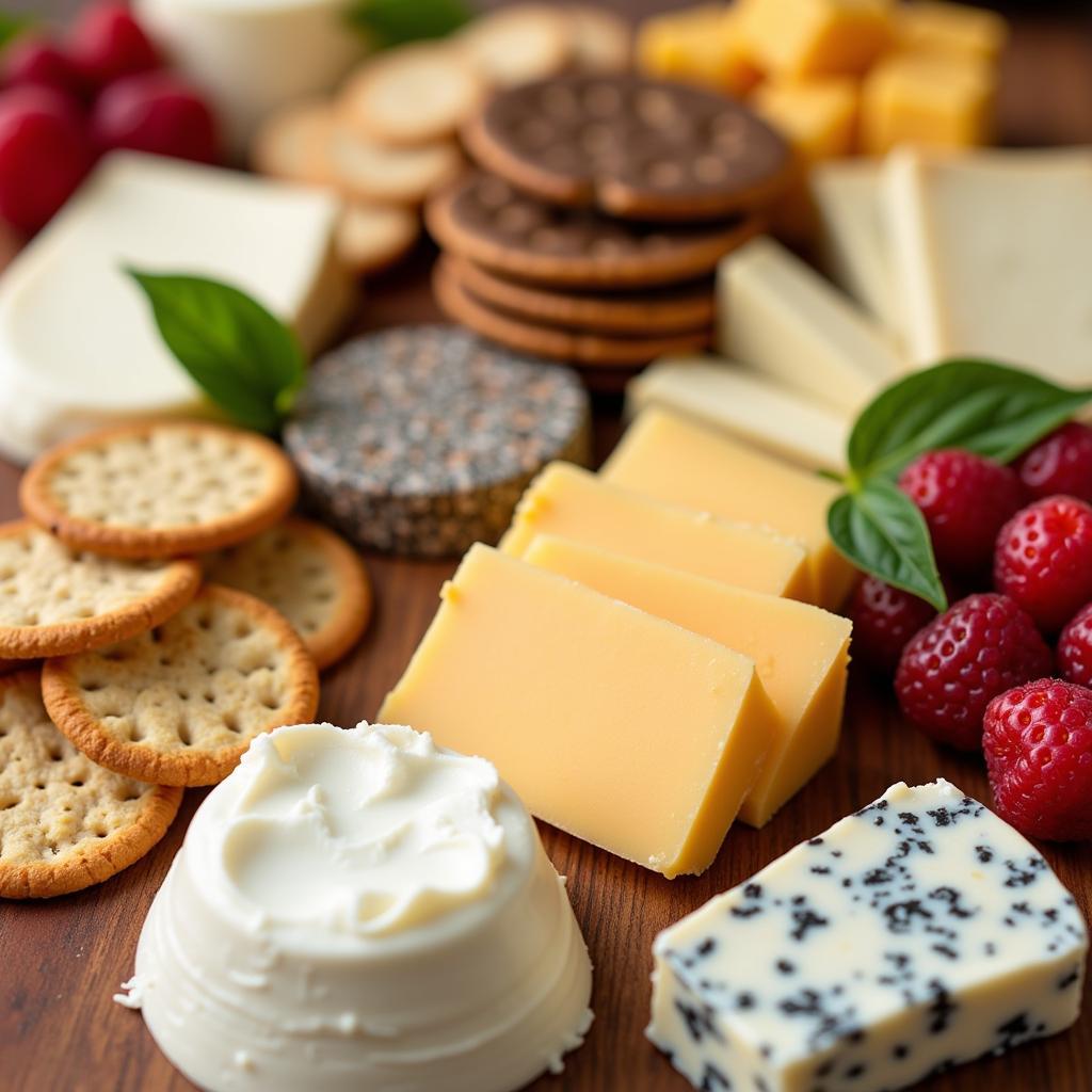 Variety of dairy-free cheese options on a charcuterie board