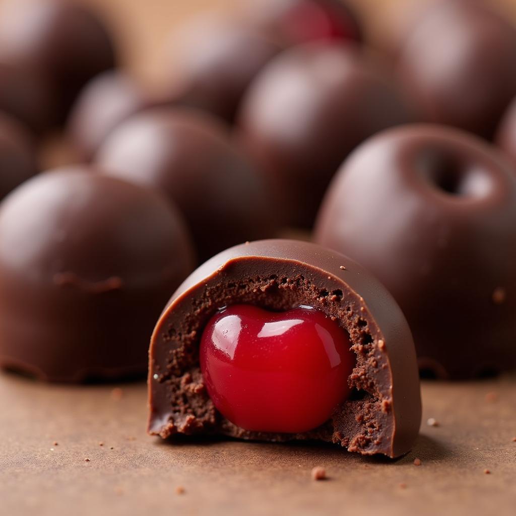 Dairy-free chocolate covered cherries closeup