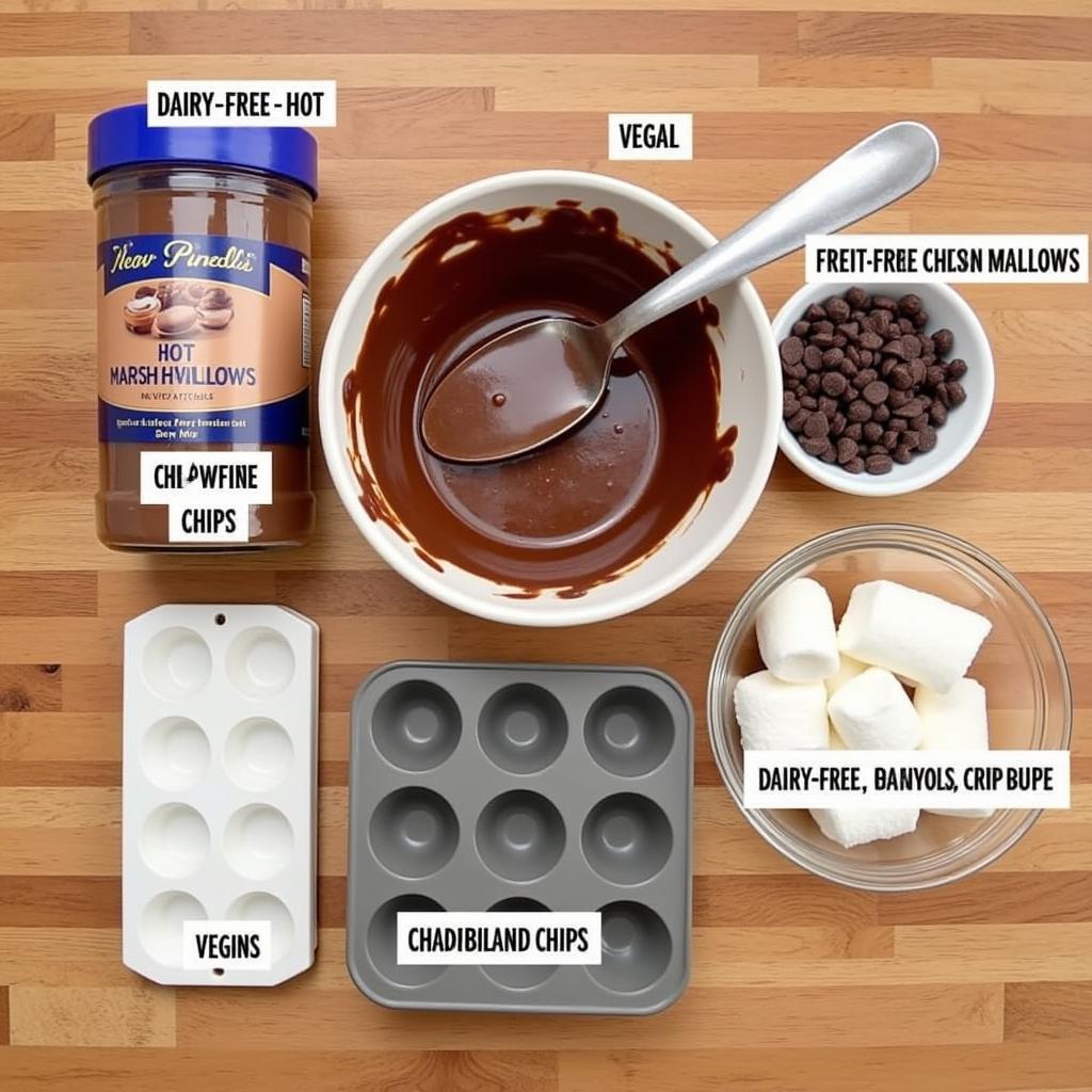 Dairy-free hot chocolate bomb ingredients arranged on a table