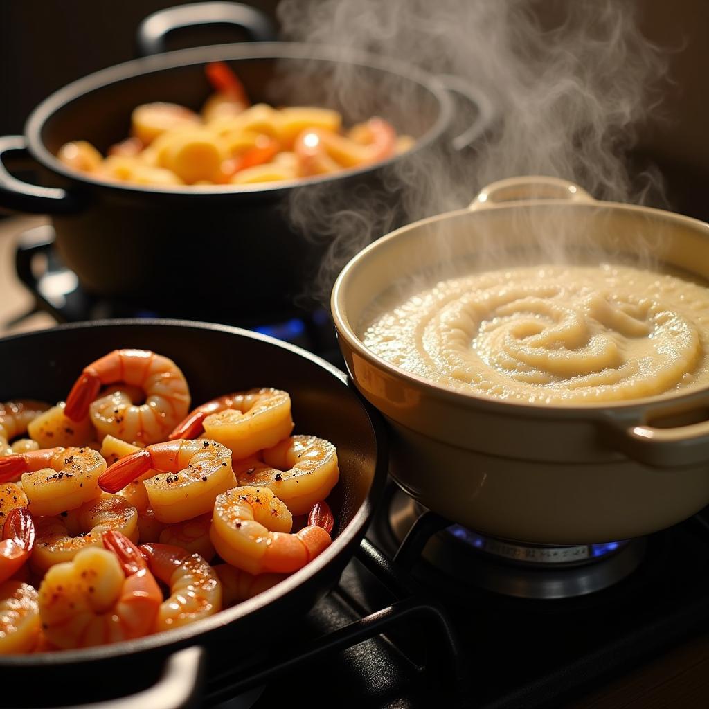 Cooking dairy-free shrimp and grits