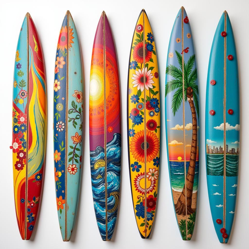 Decorated surfboard cutouts.