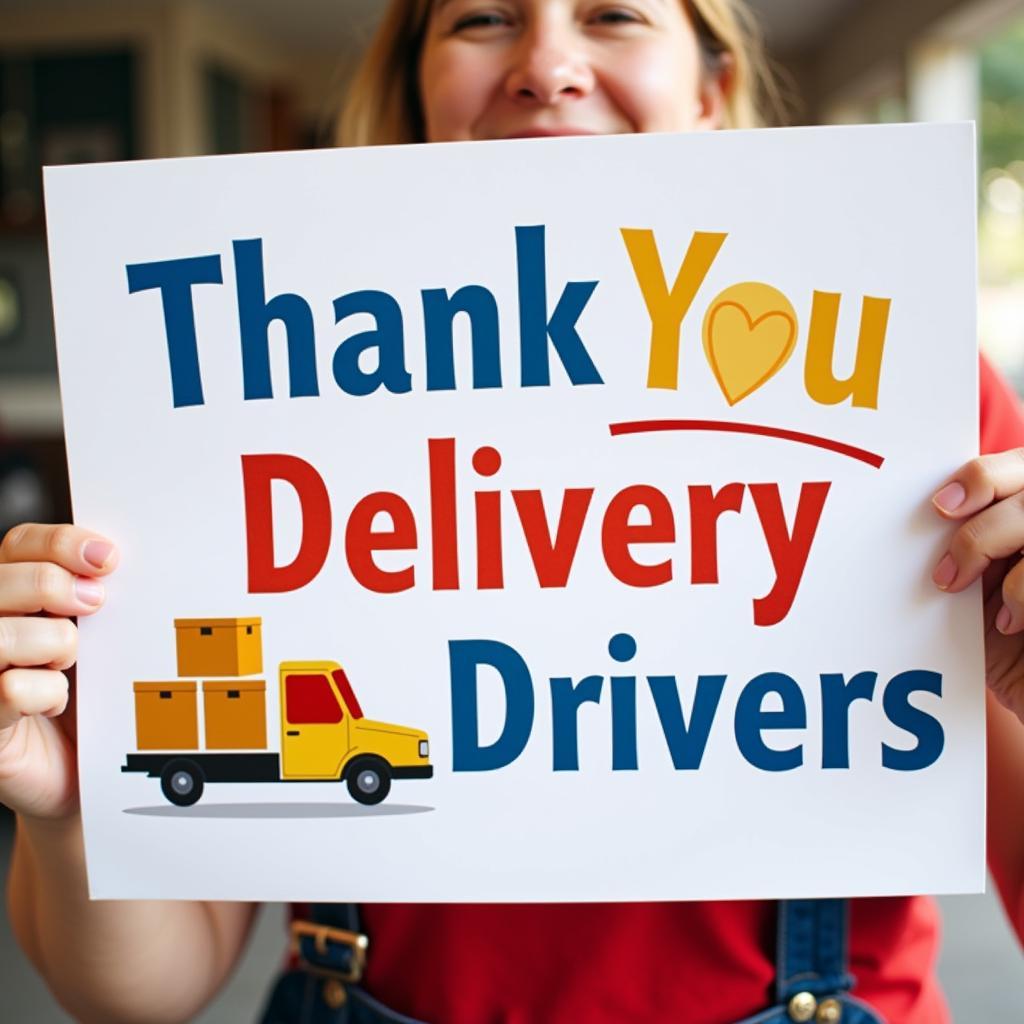 Delivery driver thank you sign with a heart and delivery boxes