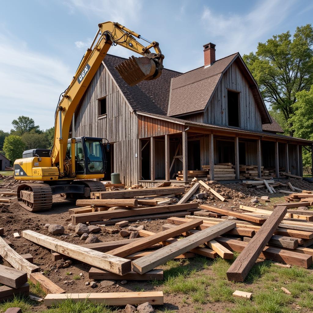 Demolition Contractor Salvaging Lumber