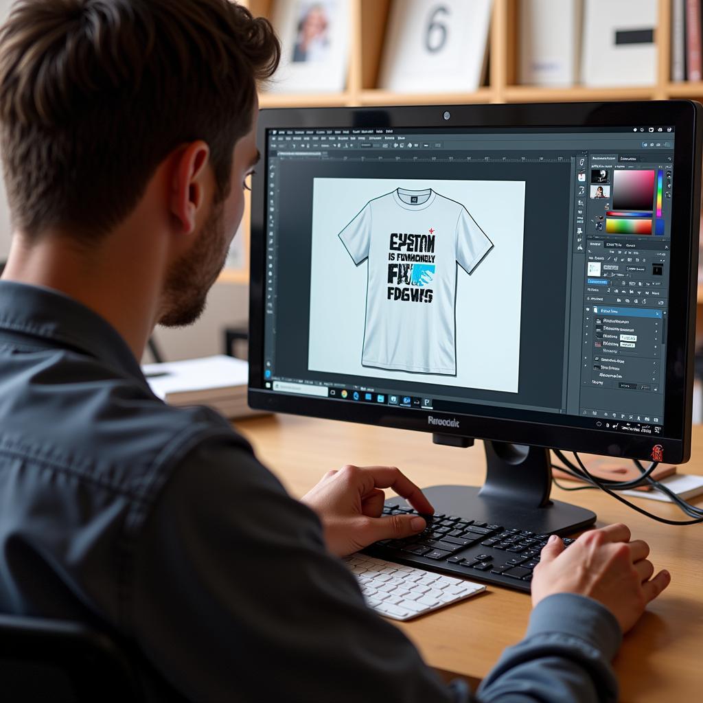 Person designing a custom free speech shirt on a computer