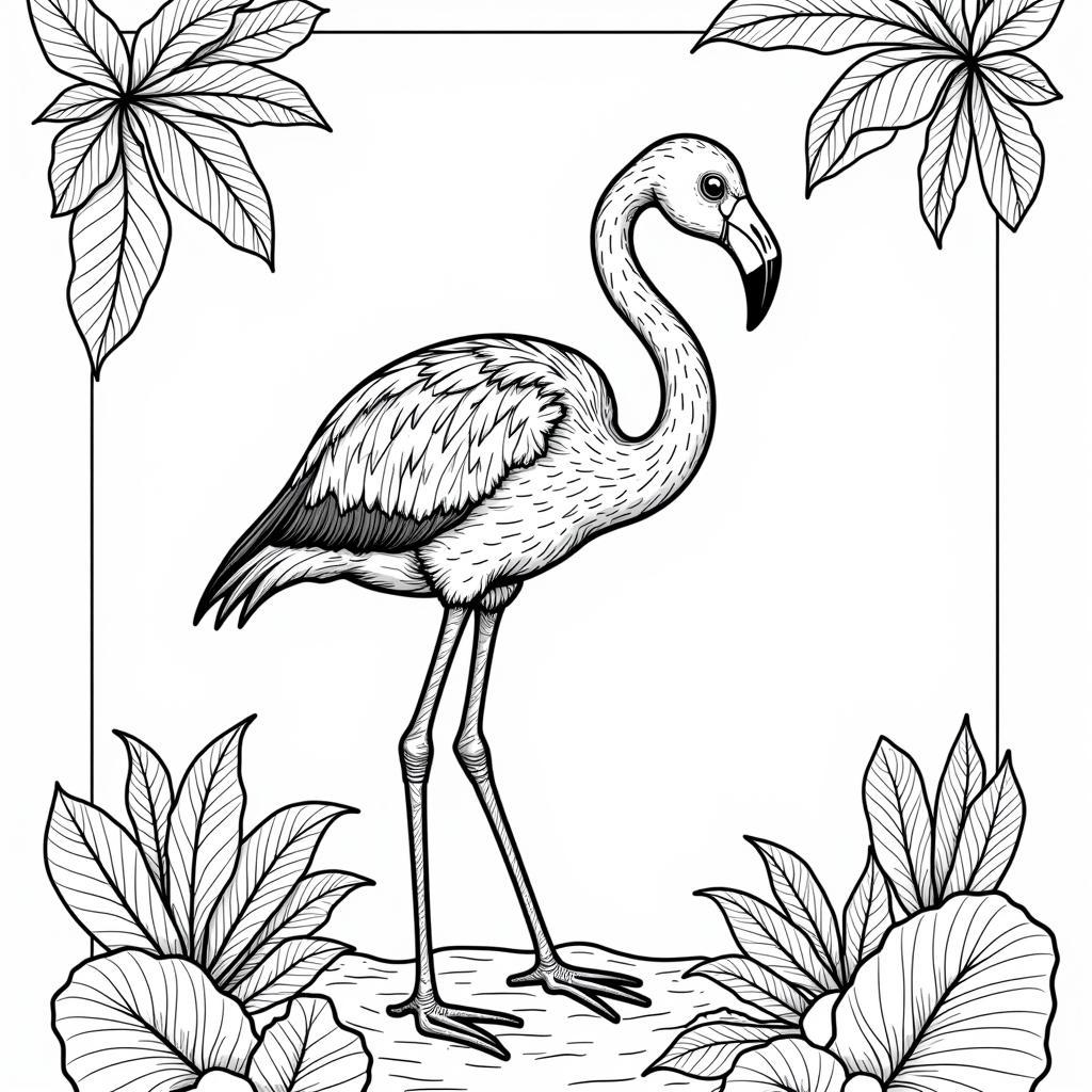 Detailed Flamingo Coloring Page