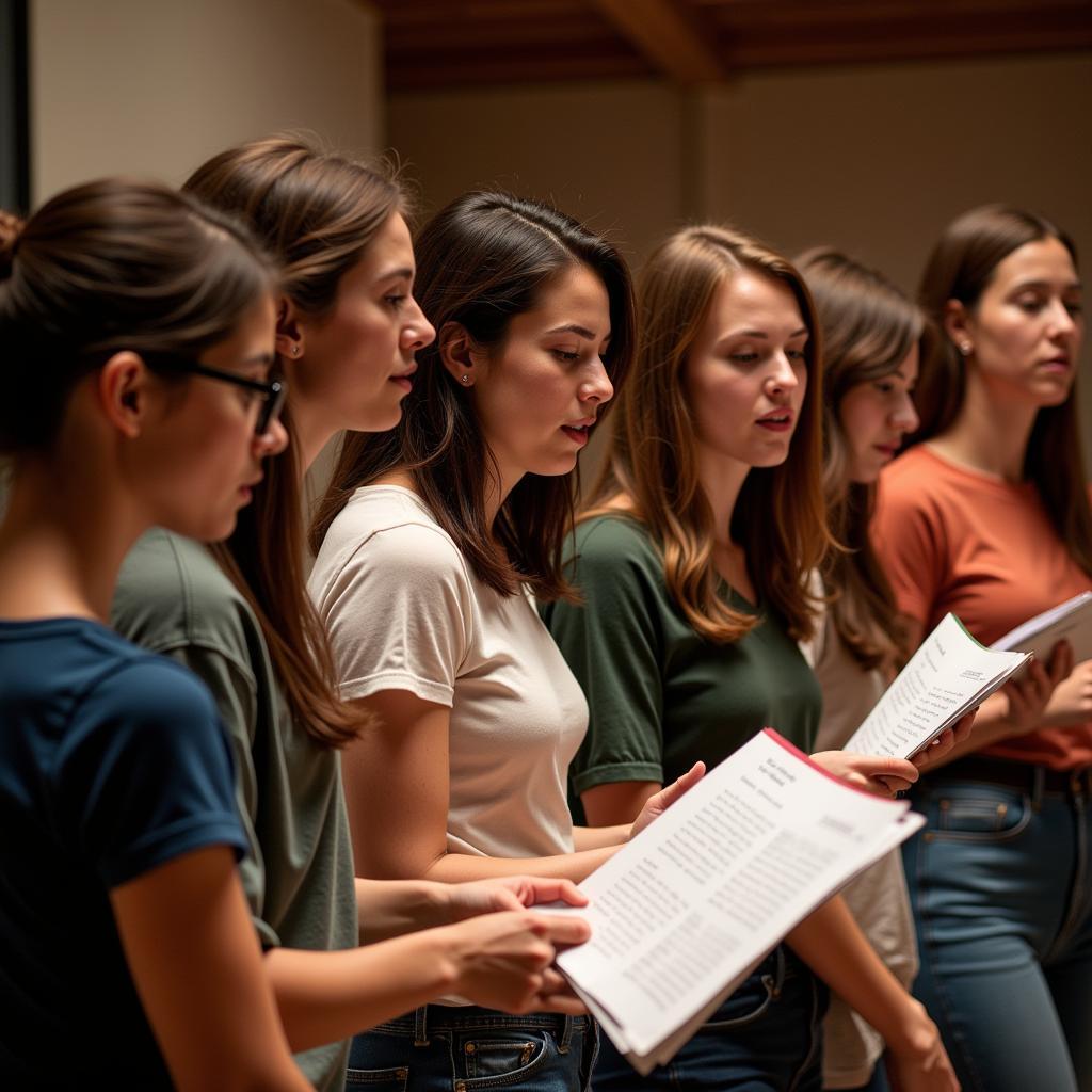 Singers practicing diction exercises