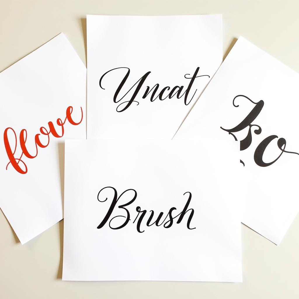 A collection of calligraphy worksheets in different styles.