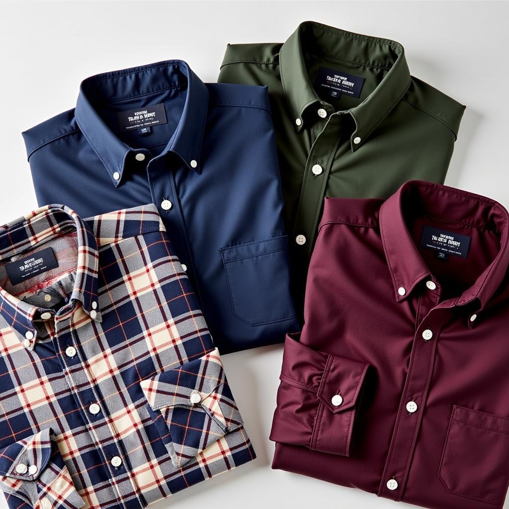 Various wrinkle free flannel shirts in different colors.