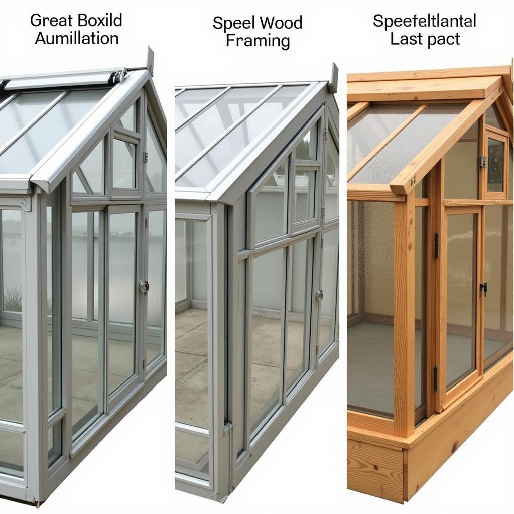 Various materials used in building a free-standing greenhouse frame