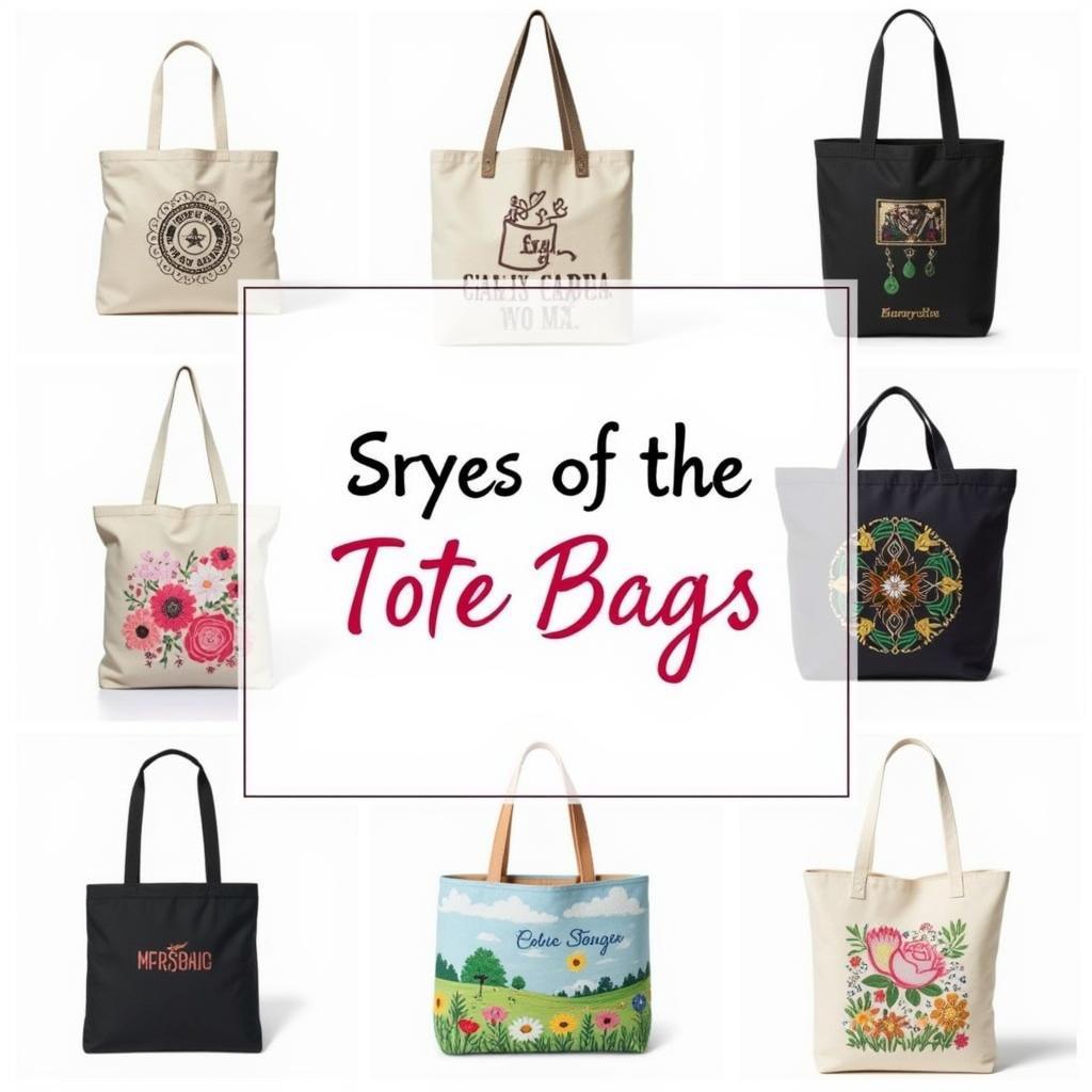 A collection of various tote bags showcasing different styles, materials, and sizes.