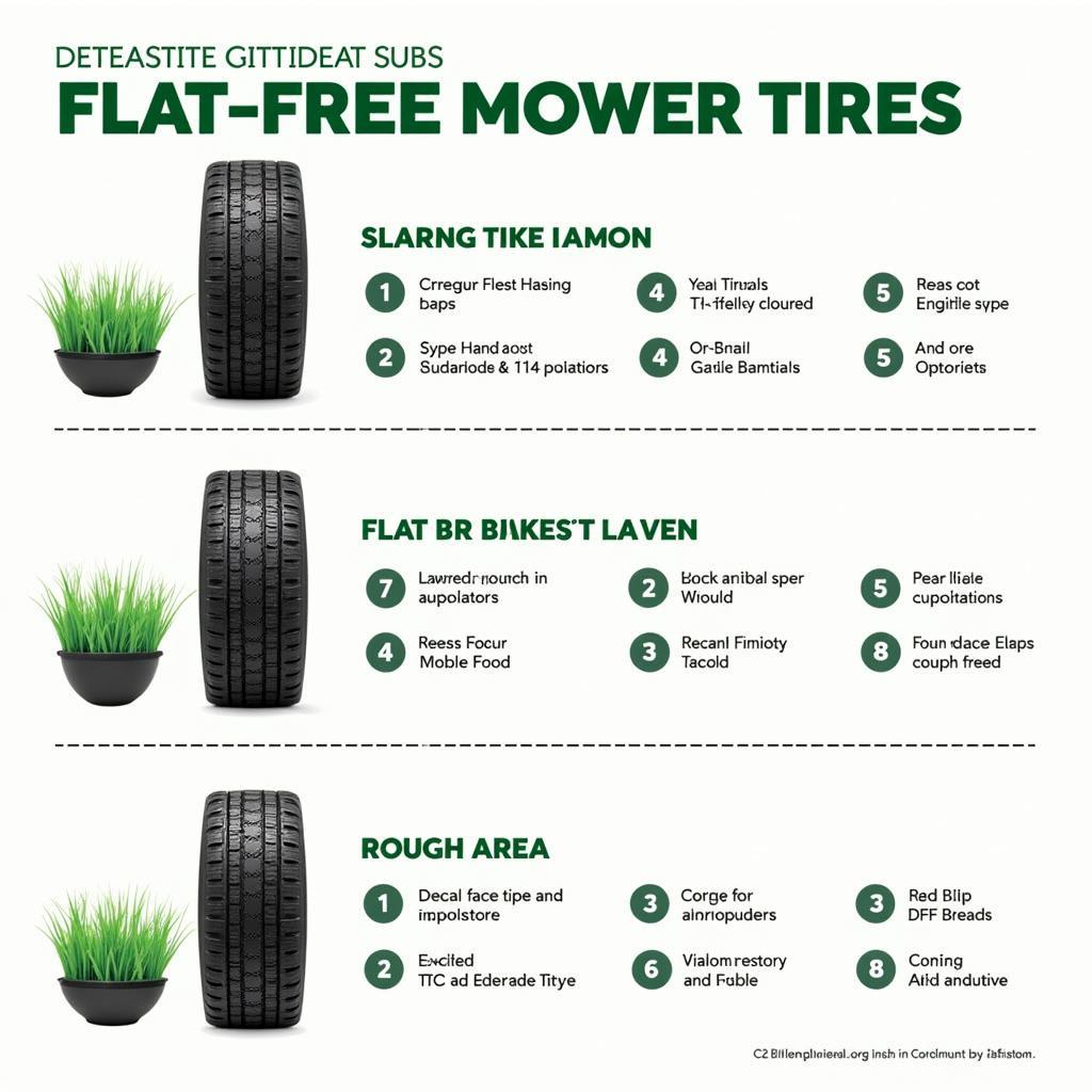 Various flat-free mower tire tread patterns