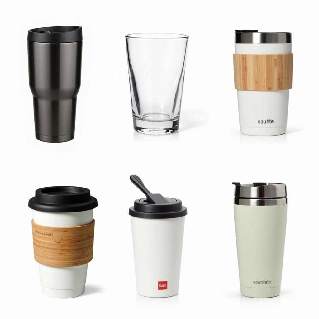 Various plastic-free coffee travel mugs.