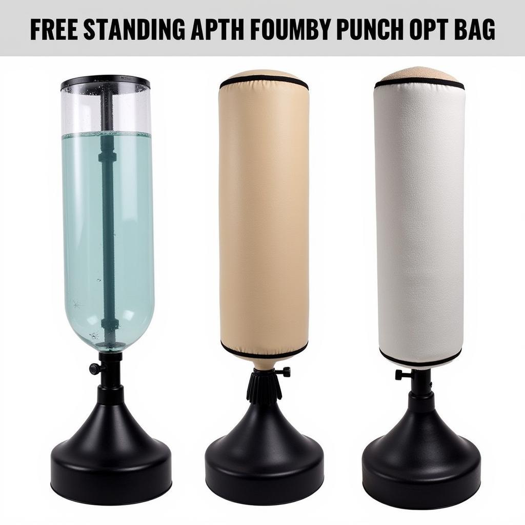 Various types of free-standing punching bags.