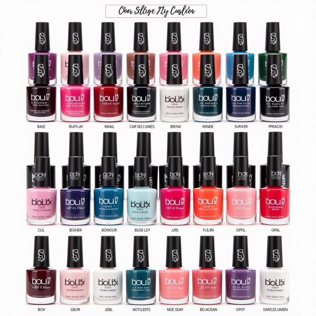  An array of allergy free gel polish bottles in various vibrant colors.