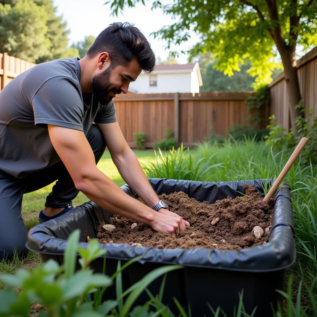 Orange County Resident Tending to a Backyard Compost Bin