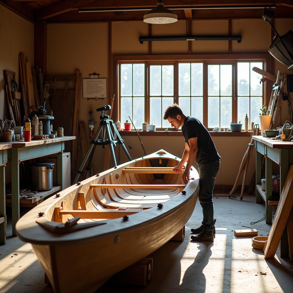 Building a kayak in a workshop