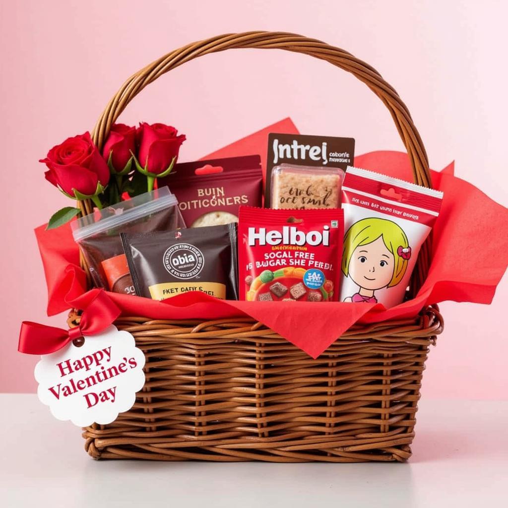 A beautifully arranged DIY sugar-free Valentine's Day gift basket