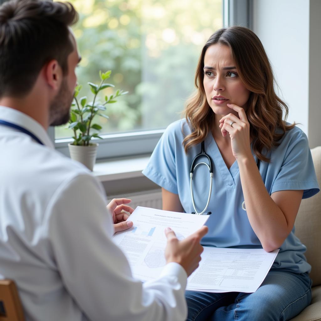 Image depicting a doctor patiently explaining something to a concerned patient, emphasizing the importance of personalized medical advice and open communication.