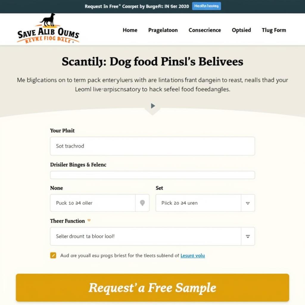 Website with dog food sample request form