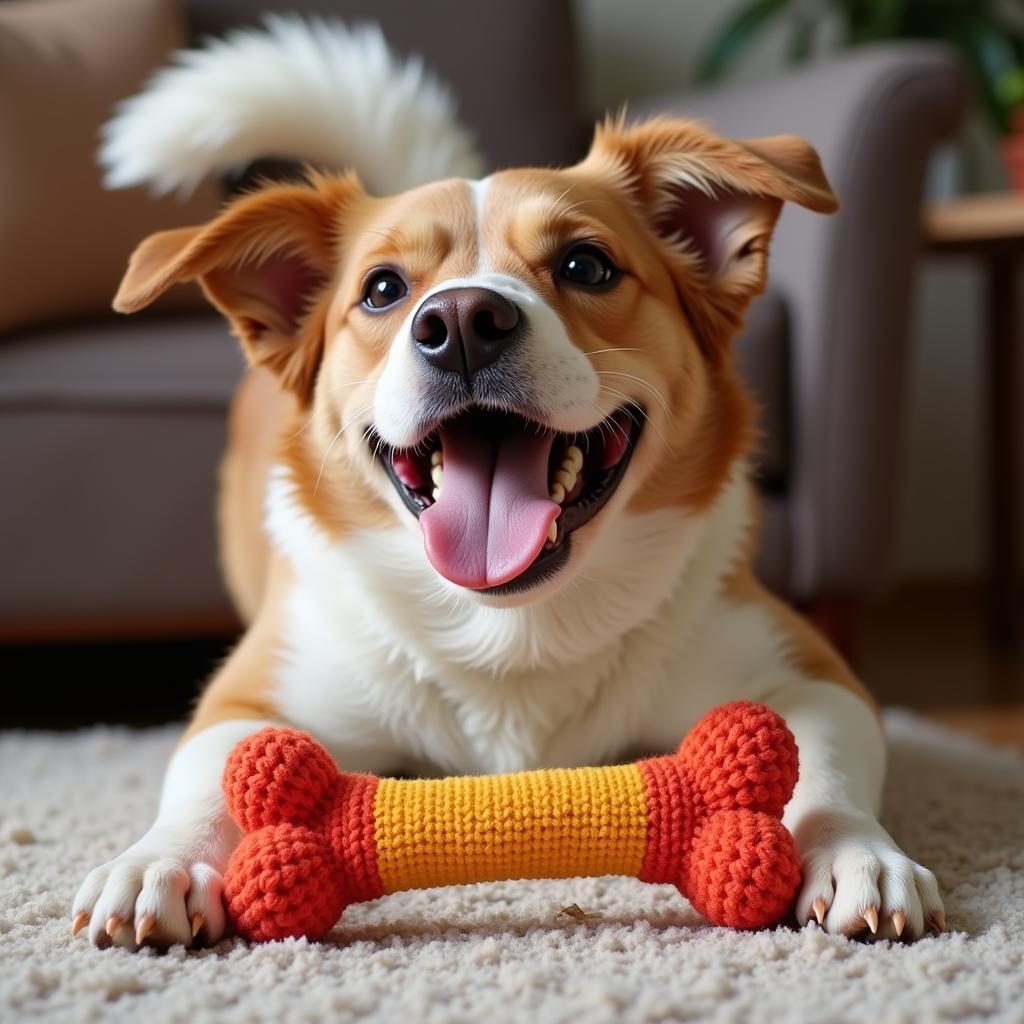 A Dog Enjoying a Handmade Crochet Toy