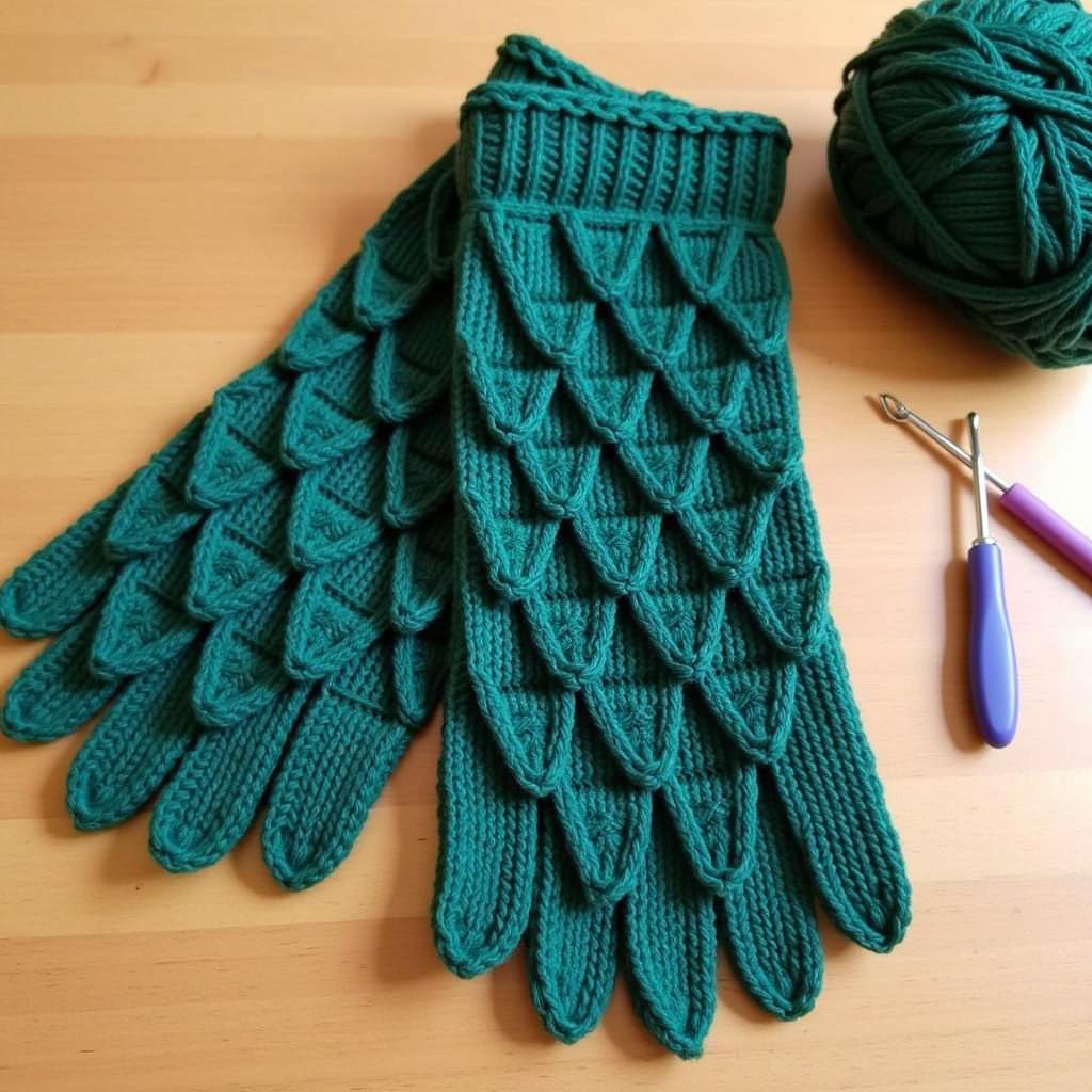 Dragon scale crochet gloves pattern example