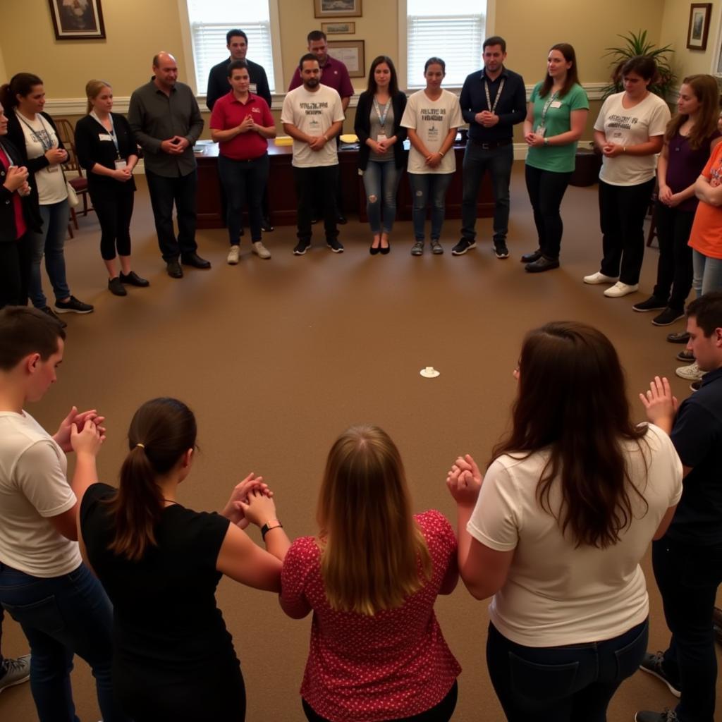 Group of people praying together during Draw the Circle challenge