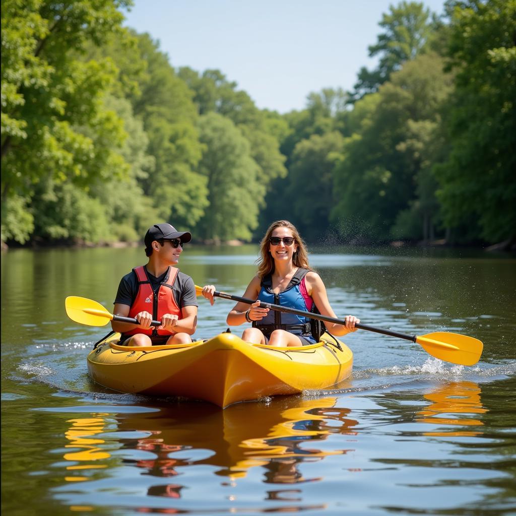 Couples kayaking on Eagle Creek, Indianapolis