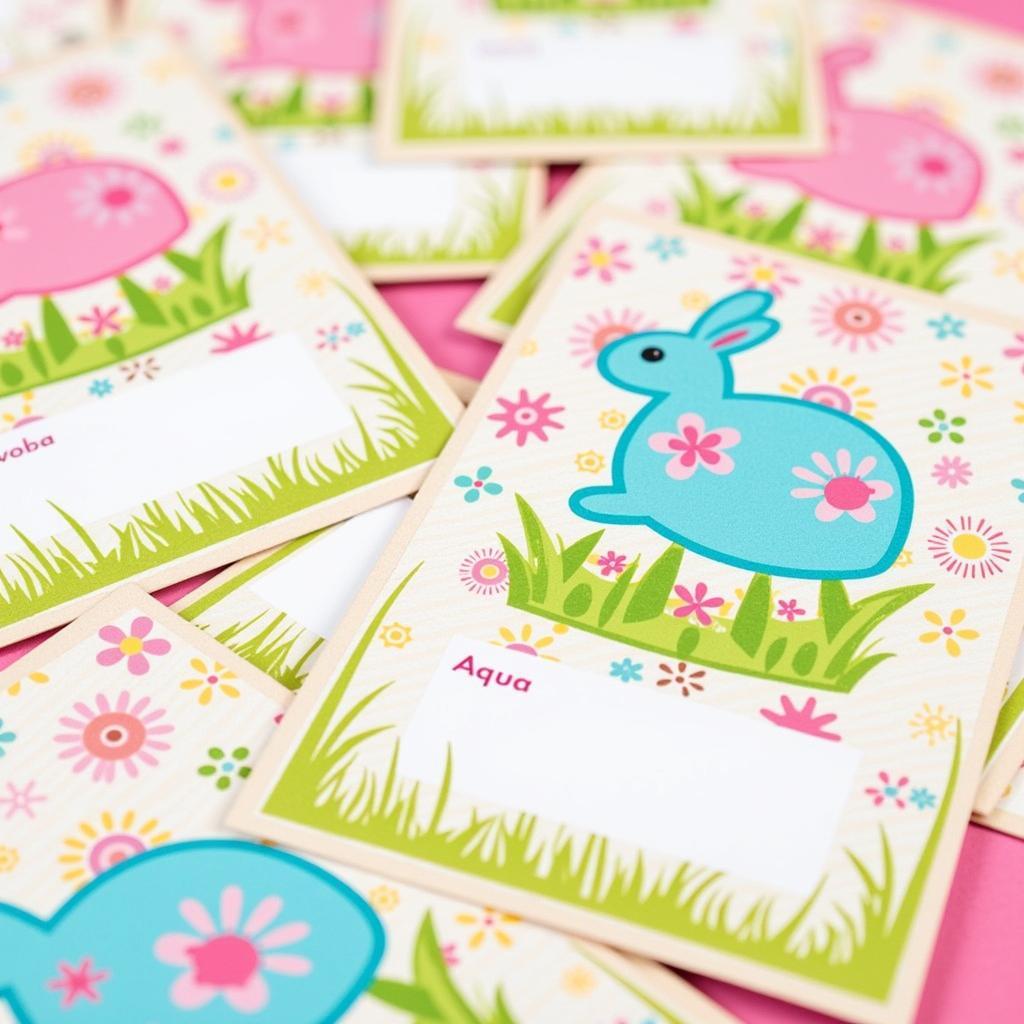 Colorful Easter bunny gift tags with a floral pattern