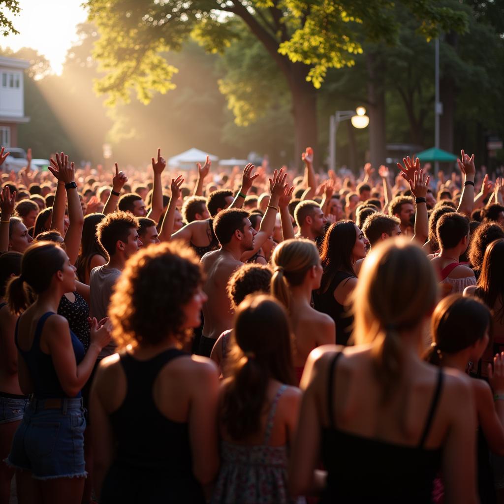 Crowd dancing at an Eisenhower Park concert