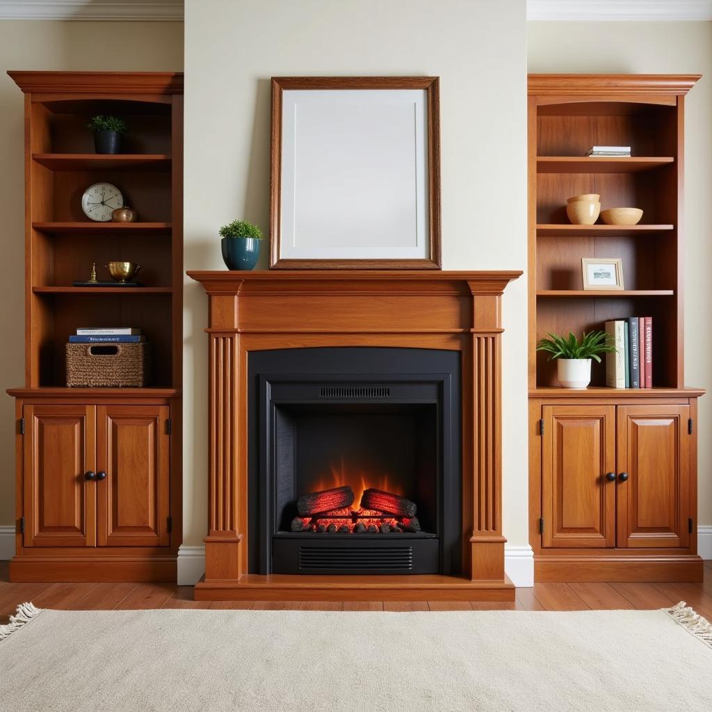 Traditional Electric Fireplace Mantel with Built-in Bookshelves