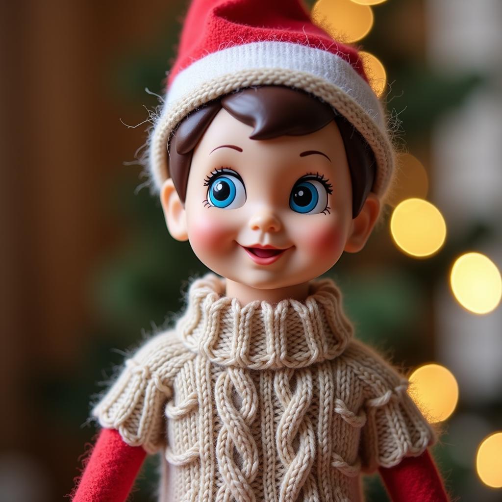 Elf wearing a hand-knitted sweater and hat