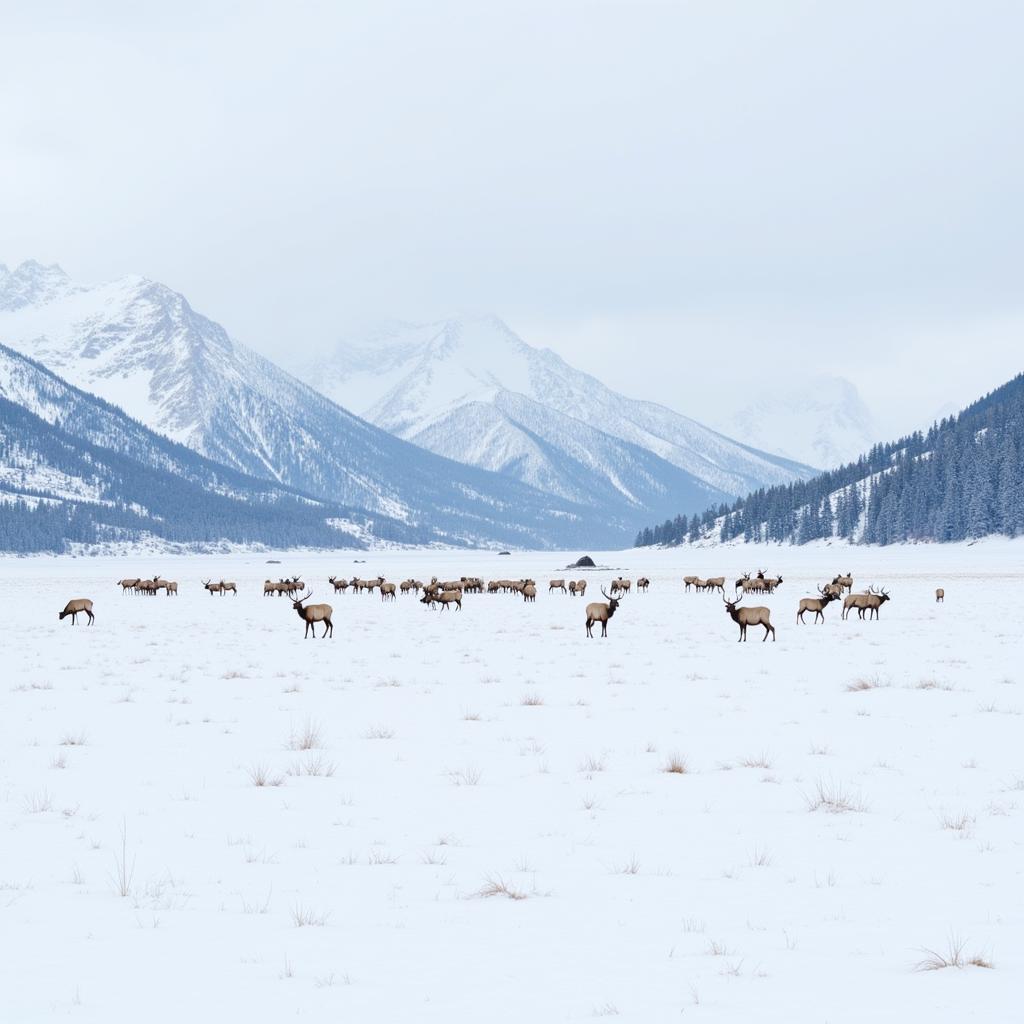 Elk herd at the National Elk Refuge in winter