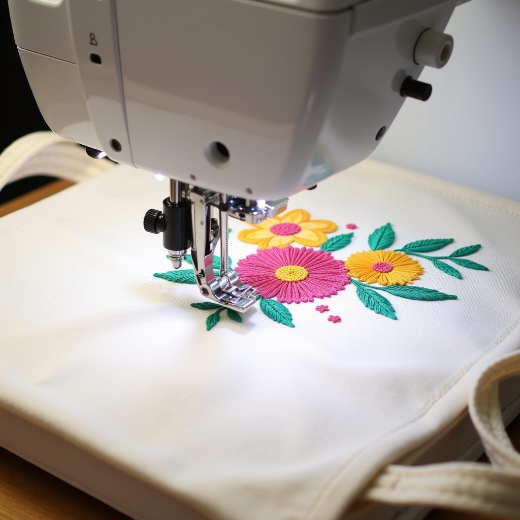 Embroidering a Free Design onto a Tote Bag