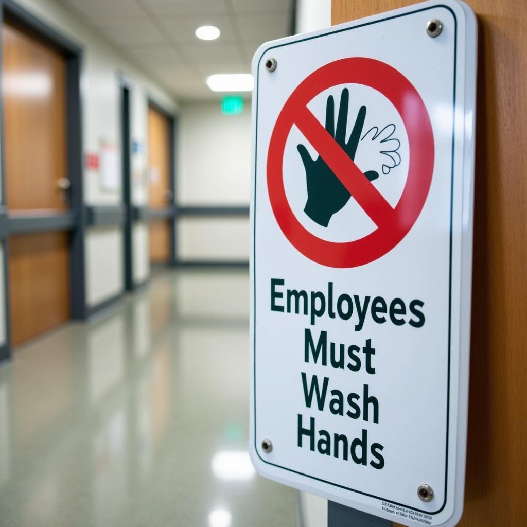 Employees Must Wash Hands Sign in a Hospital Corridor